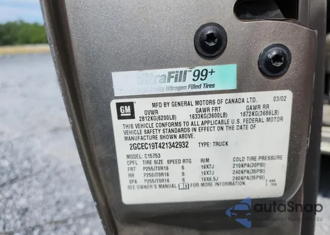 2002 Chevrolet Silverado C1500 from USA, damaged, VIN 2GCEC19T421342932